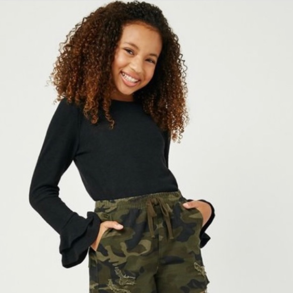 Girls Double Ruffle Long Sleeve Knit Top
